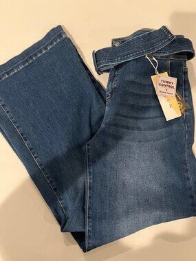 Risen High Rise Wide Leg Belted Denim Jean Tummy Control Size 1XL NWT